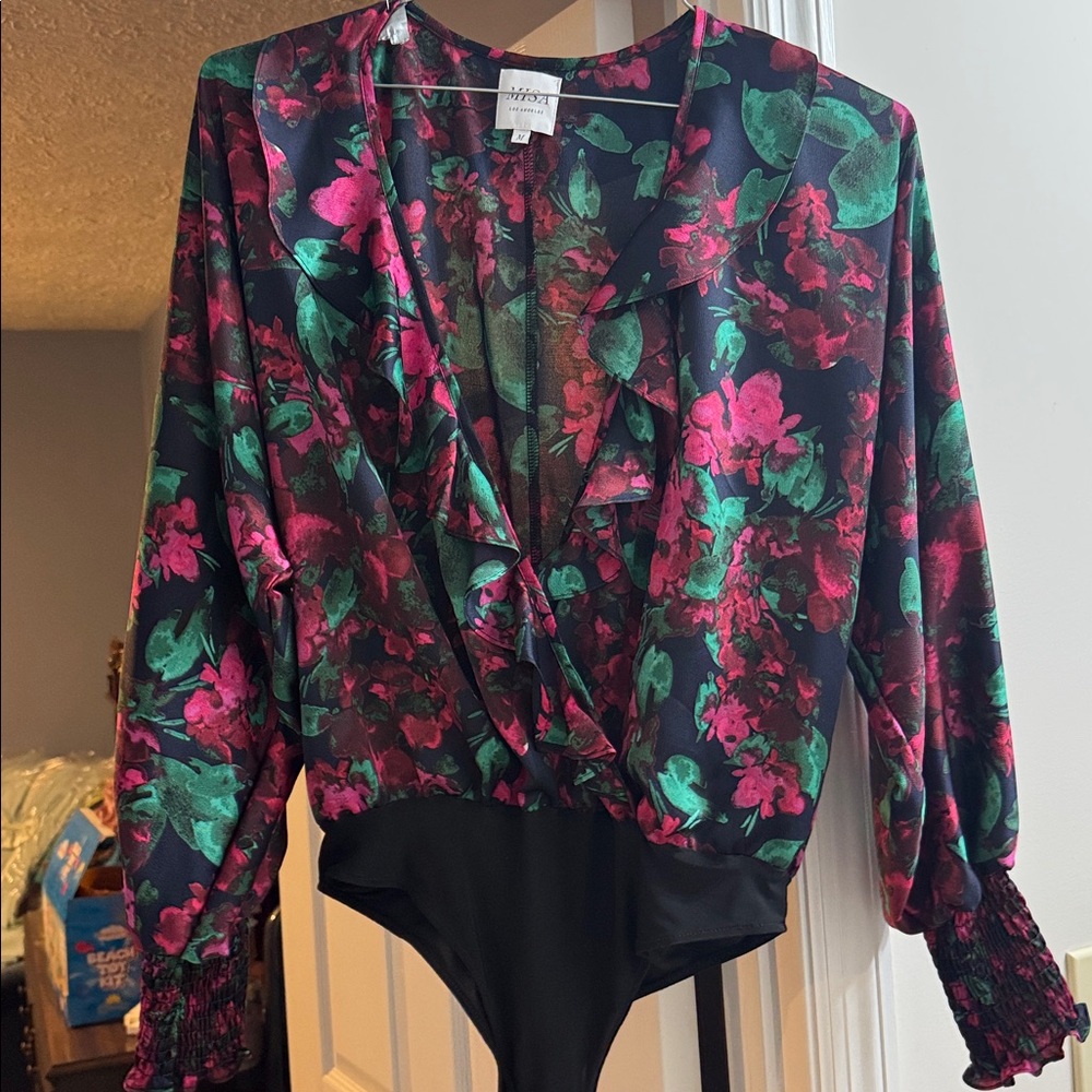 Misa Los Angeles Red and Green Floral bodysuit